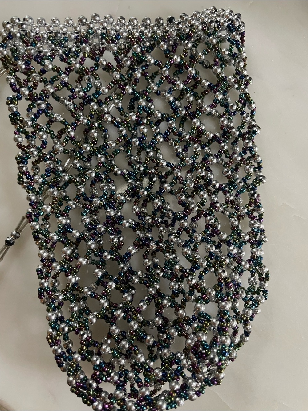 Beaded Mini Crochet Crossbody Bag Black Silver & Multi Color Beads Phone Holder